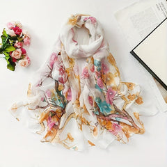 Flower Print Georgette Scarf Thin Breathable Shawl