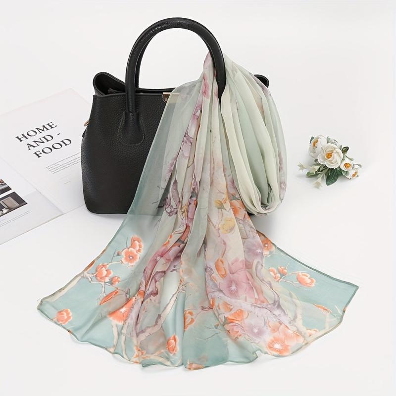 Flower Print Georgette Scarf Thin Breathable Shawl