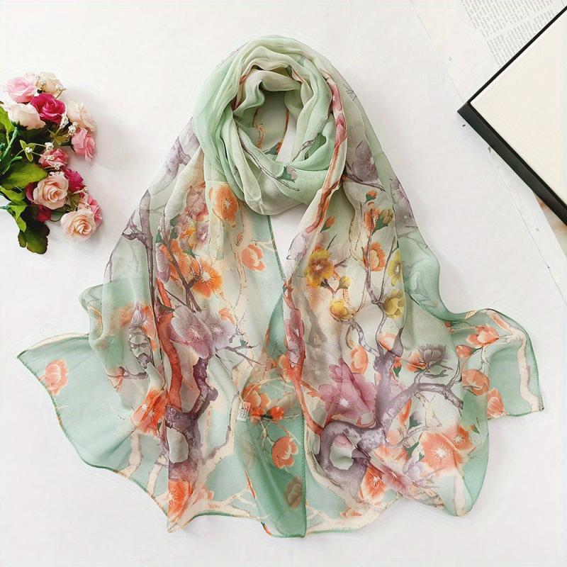 Flower Print Georgette Scarf Thin Breathable Shawl