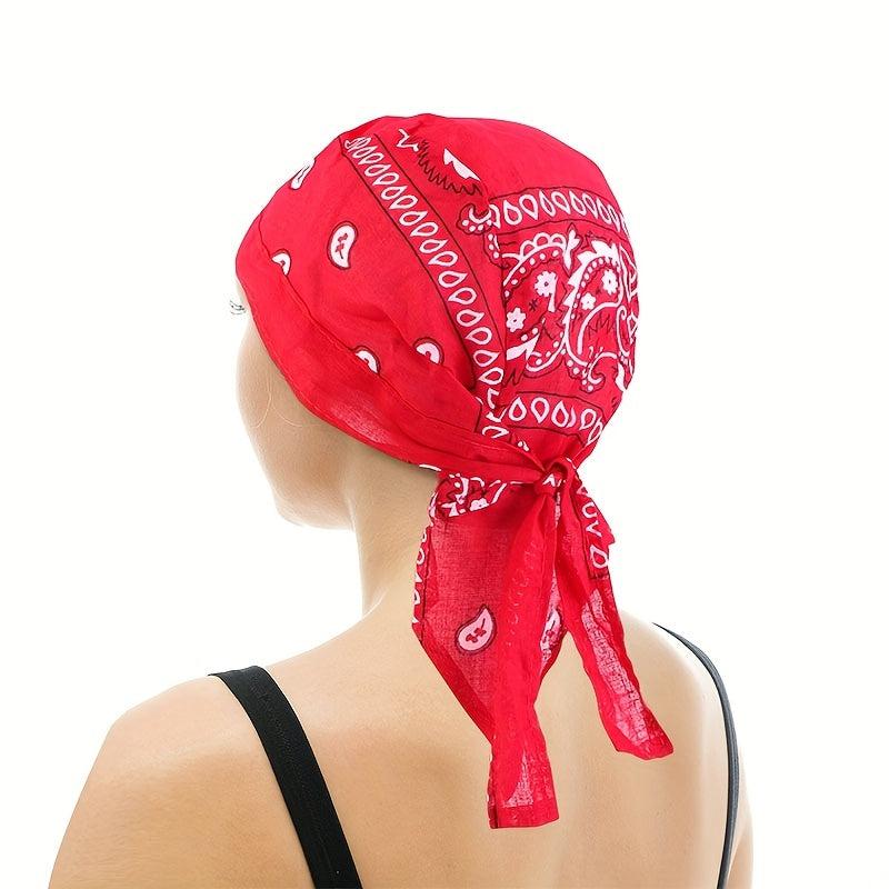 Red Paisley Print Head Scarf Turban Cap Bandana Women Head Wrap
