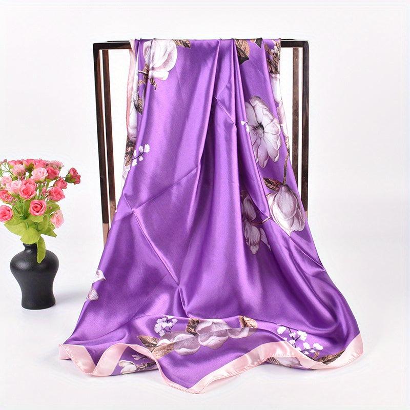 Retro Floral Print Silk Square Scarf Shawl Bandana Neckerchief