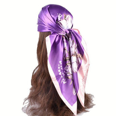 Retro Floral Print Silk Square Scarf Shawl Bandana Neckerchief