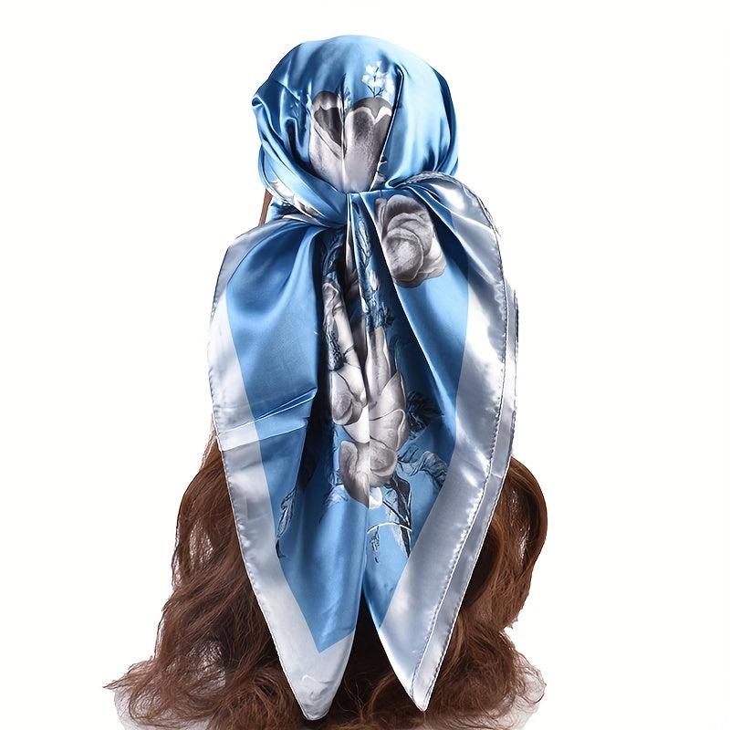 Retro Floral Print Silk Square Scarf Shawl Bandana Neckerchief