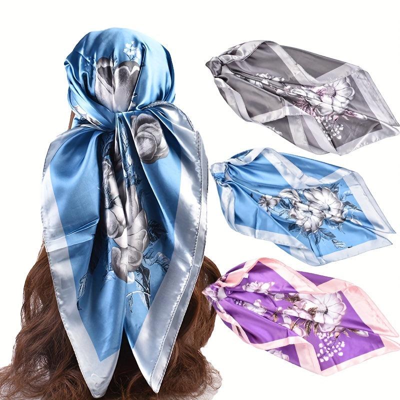 Retro Floral Print Silk Square Scarf Shawl Bandana Neckerchief