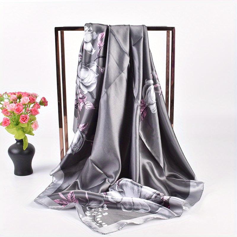 Retro Floral Print Silk Square Scarf Shawl Bandana Neckerchief