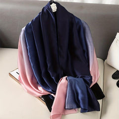 Gradient Silky Scarf Thin Breathable Shawl Classic Windproof Wraps