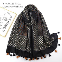 Vintage Plaid Tassel Scarf Shawl Mid Length Wrap 89x180cm