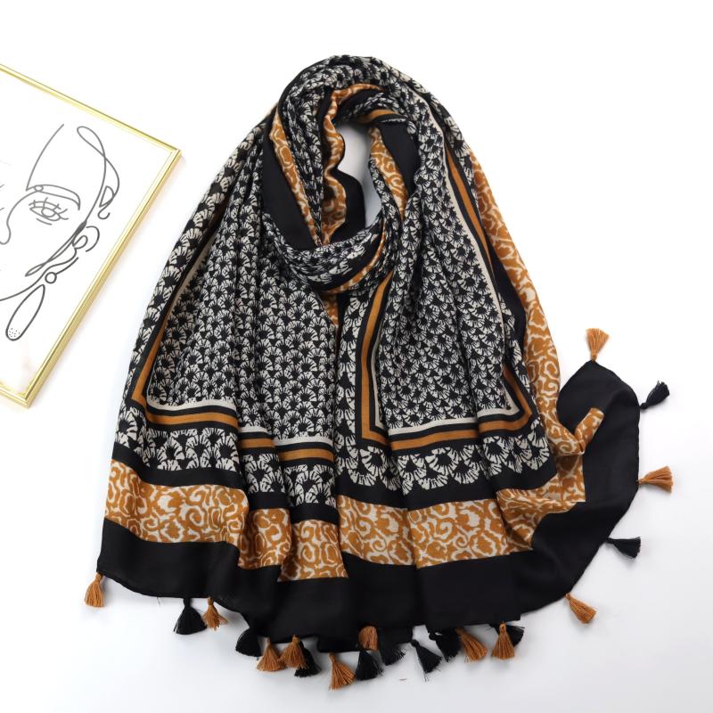 Vintage Plaid Tassel Scarf Shawl Mid Length Wrap 89x180cm