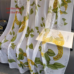 Flower Leaf Print Chiffon Scarf Soft Shawl Thin Breathable Large Head Wraps