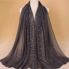 Faux Pearl Decor Scarf Solid Headscarf Hijab Women Bandana