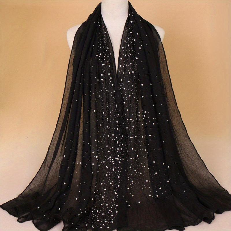 Faux Pearl Decor Scarf Solid Headscarf Hijab Women Bandana