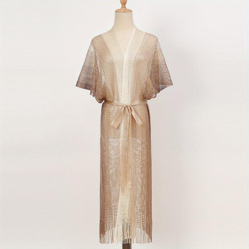 Sexy Hollow Out Shawl Long Tassel Gradient Bikini Cover Up Lace Up