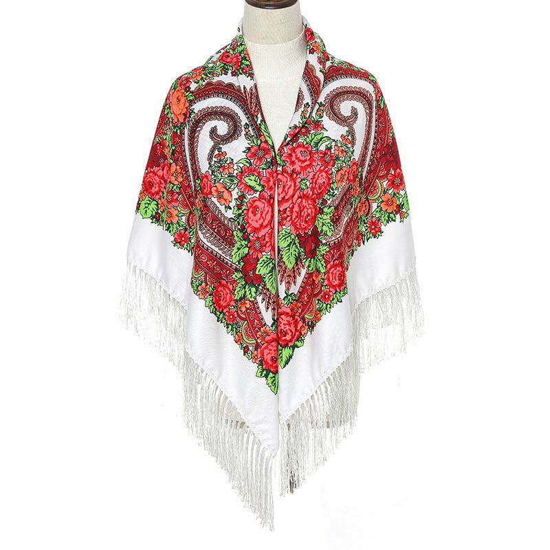 Boho Flower Print Square Scarf Vintage Bandana Warm Wrap