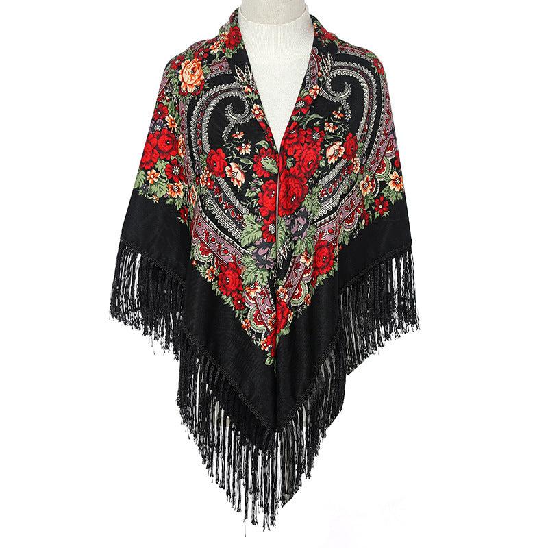 Boho Flower Print Square Scarf Vintage Bandana Warm Wrap