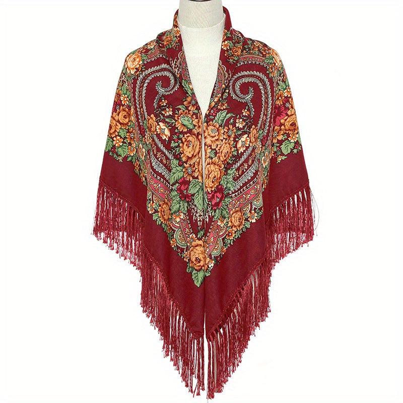 Boho Flower Print Square Scarf Vintage Bandana Warm Wrap