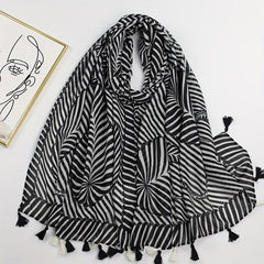 Classic Stripe Print Tassel Scarf Vintage Warm Shawl Casual