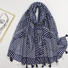 Classic Stripe Print Tassel Scarf Vintage Warm Shawl Casual