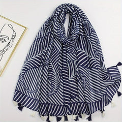 Classic Stripe Print Tassel Scarf Vintage Warm Shawl Casual
