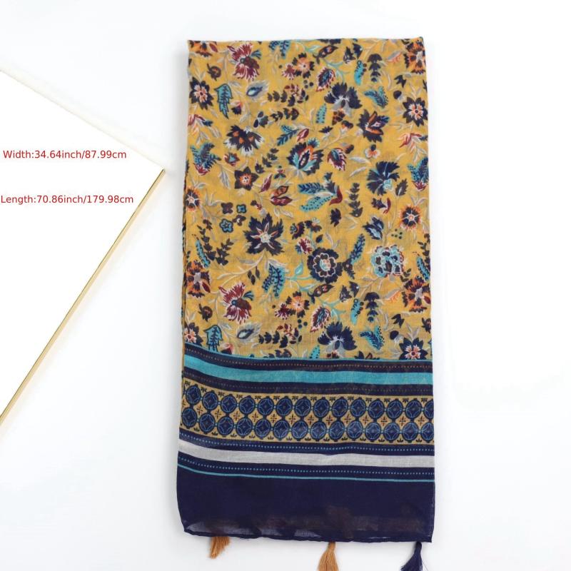 Boho Floral Print Fringe Trim Scarf Shawl Wrap