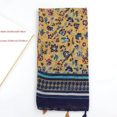 Boho Floral Print Fringe Trim Scarf Shawl Wrap