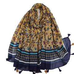 Boho Floral Print Fringe Trim Scarf Shawl Wrap
