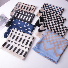 Plaid Print Square Scarf Neckerchief Bandana Silk Head Wrap Hair Accessory