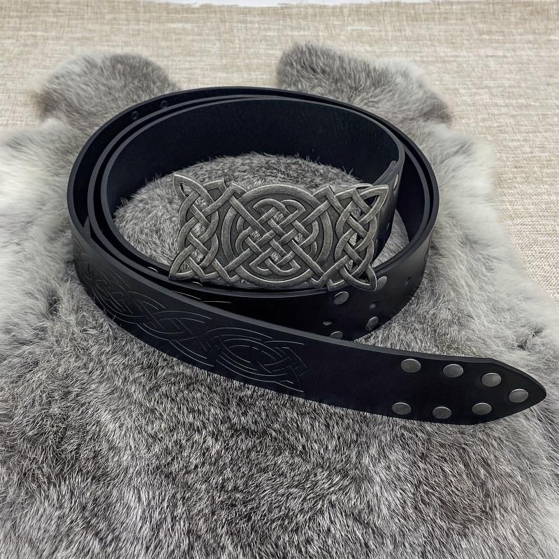 Viking Embossed Plate Buckle Belt Medieval Leather Embossed Belt