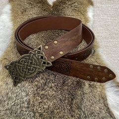 Viking Embossed Plate Buckle Belt Medieval Leather Embossed Belt