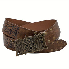 Viking Embossed Plate Buckle Belt Medieval Leather Embossed Belt