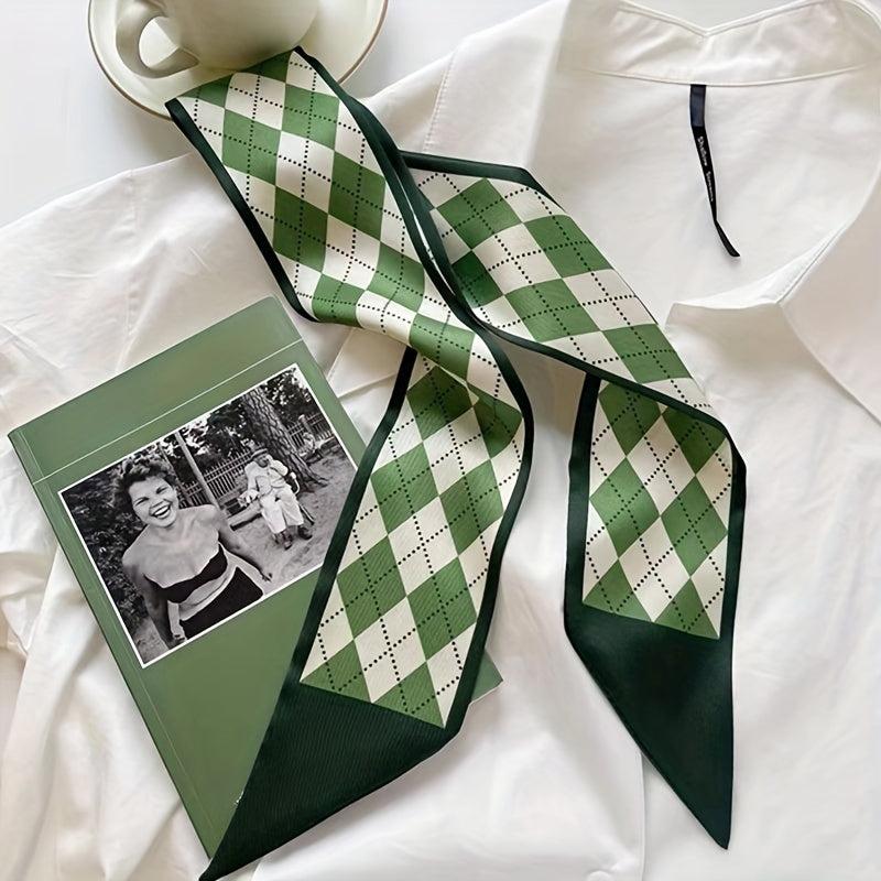Green Printed Twilly Scarf Long Ribbon Skinny Scarf Neck Tie Women Hair Ribbon