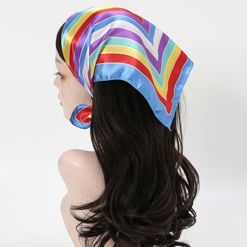 Colorful Stripe Satin Scarf Square Neckerchief Hair Wrap