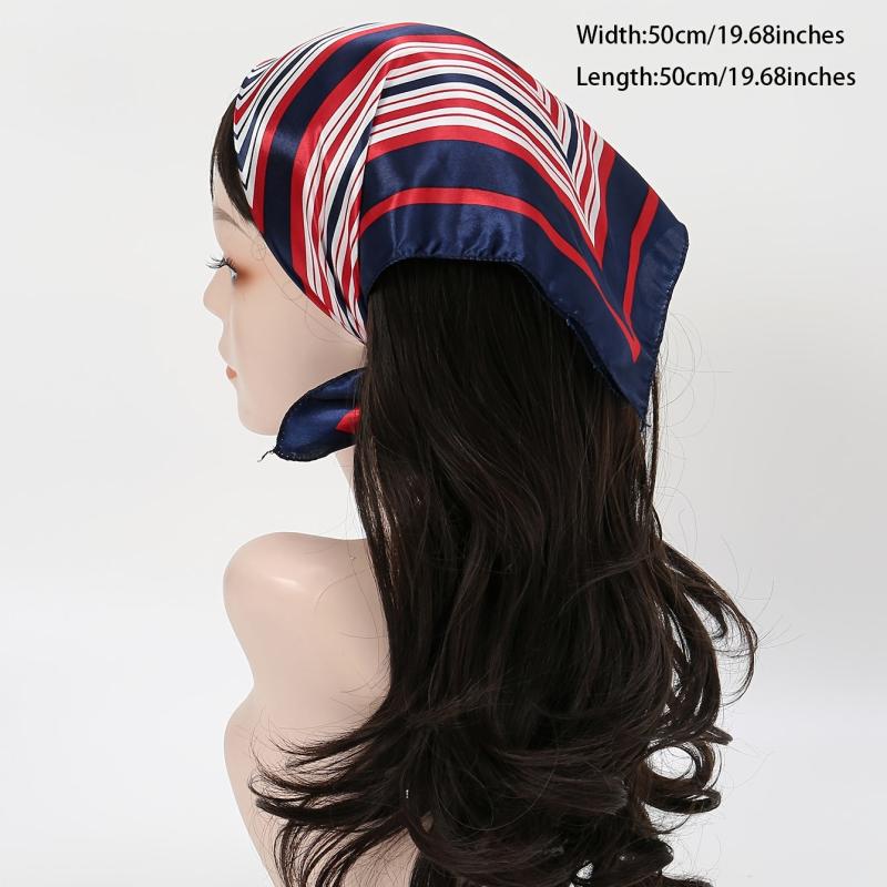Colorful Stripe Satin Scarf Square Neckerchief Hair Wrap