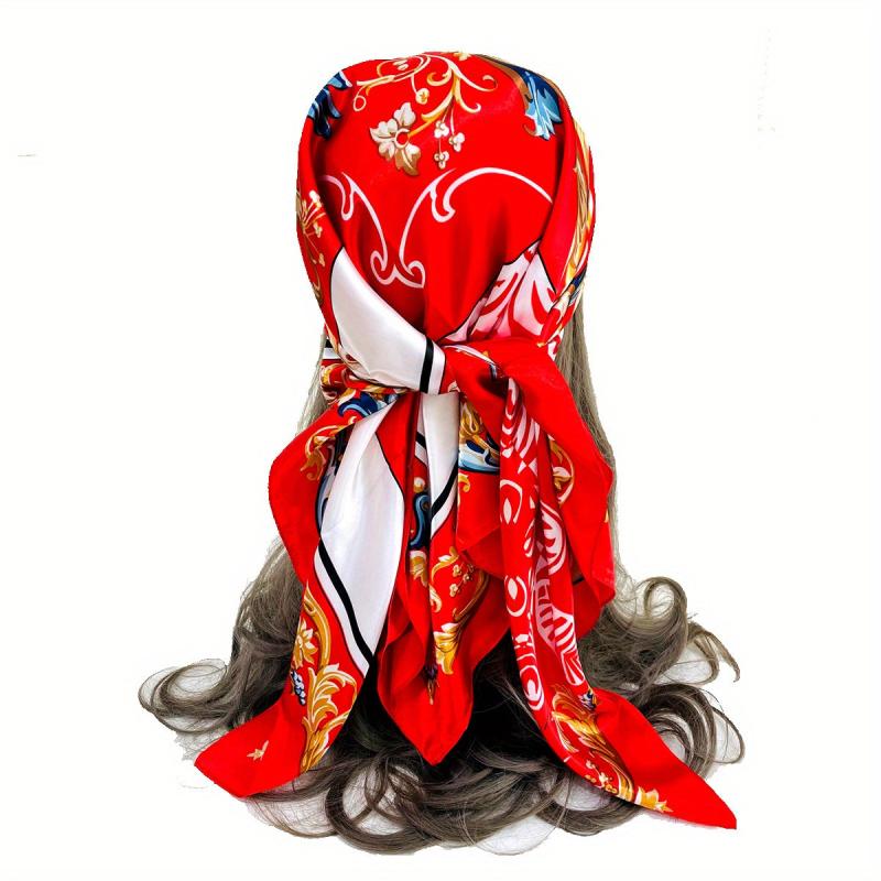 Vintage Floral Print Bandana Classic Square Scarf Silk Scarf Head Wrap Women