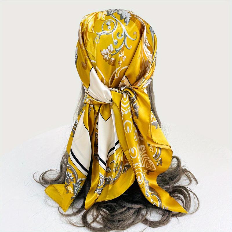 Vintage Floral Print Bandana Classic Square Scarf Silk Scarf Head Wrap Women