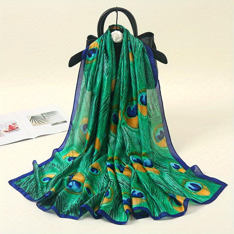 Peacock Feather Pattern Scarf Shawl Wrap for Summer Beach