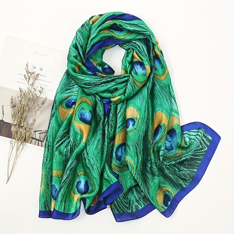 Peacock Feather Pattern Scarf Shawl Wrap for Summer Beach