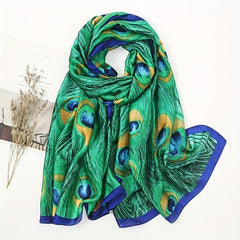 Peacock Feather Pattern Scarf Shawl Wrap for Summer Beach