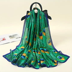 Peacock Feather Pattern Scarf Shawl Wrap for Summer Beach