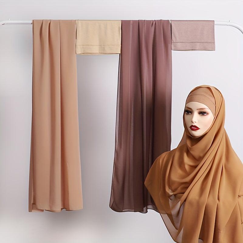Chiffon Hijab & Bottoming Hat Set Long Sunscreen Turban Basics