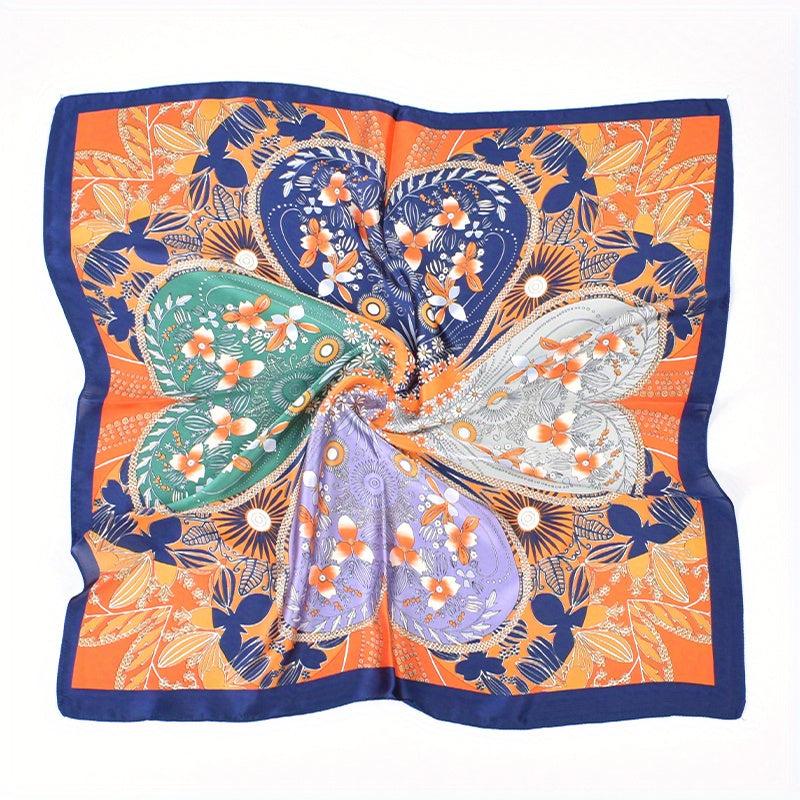 Heart Shaped Petal Pattern Vintage Bandana Silk Scarf
