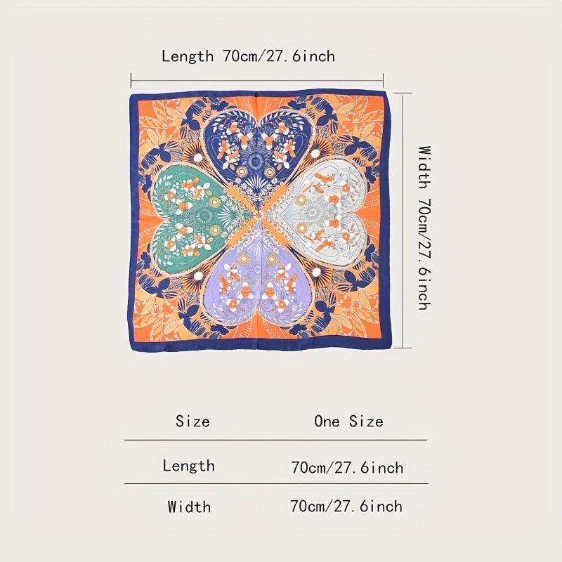 Heart Shaped Petal Pattern Vintage Bandana Silk Scarf