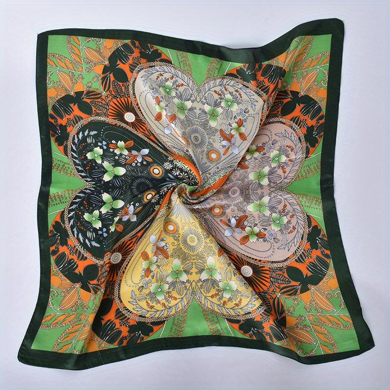 Heart Shaped Petal Pattern Vintage Bandana Silk Scarf