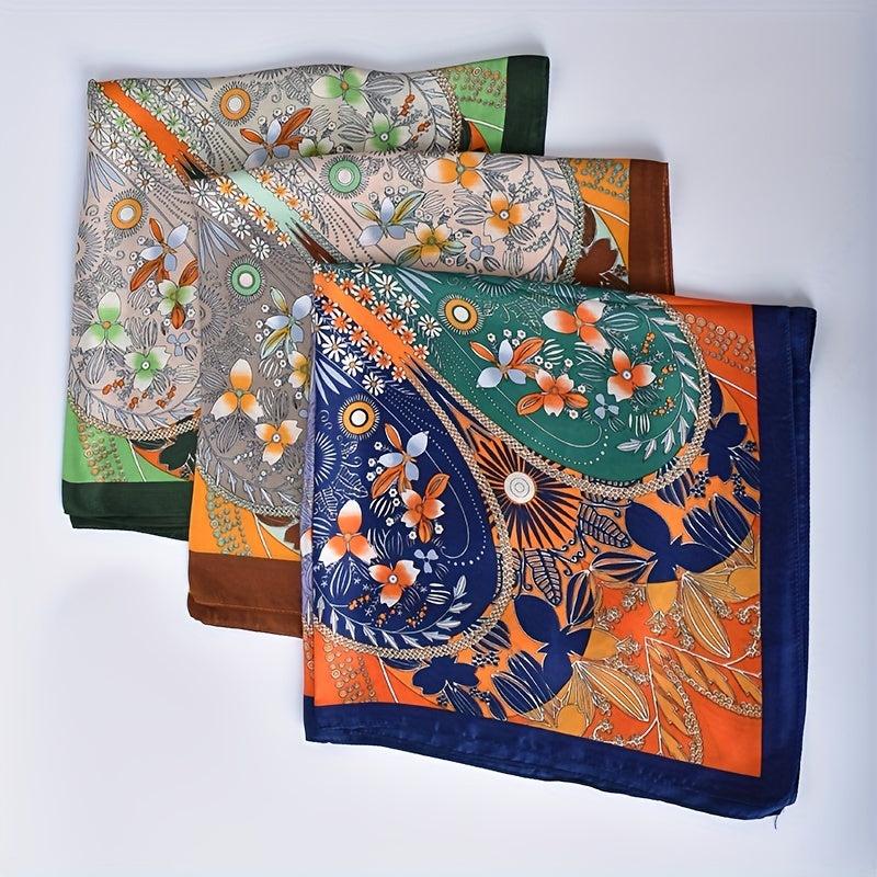 Heart Shaped Petal Pattern Vintage Bandana Silk Scarf