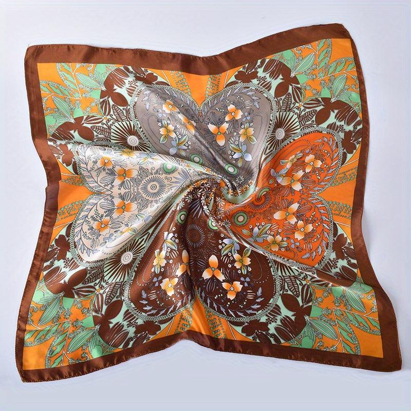 Heart Shaped Petal Pattern Vintage Bandana Silk Scarf