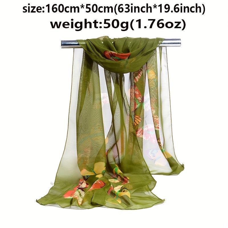 Butterfly Print Casual Scarf Solid Gauze Shawl Head Wrap