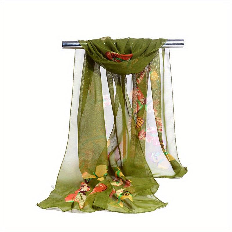 Butterfly Print Casual Scarf Solid Gauze Shawl Head Wrap