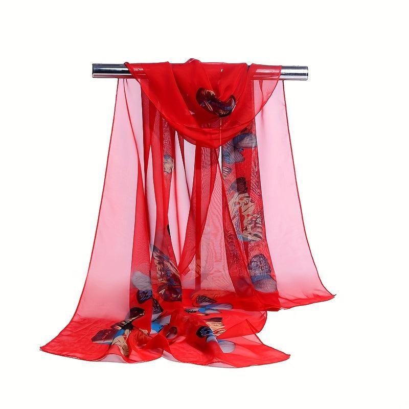 Butterfly Print Casual Scarf Solid Gauze Shawl Head Wrap