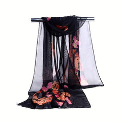 Butterfly Print Casual Scarf Solid Gauze Shawl Head Wrap