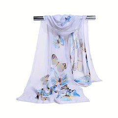 Butterfly Print Casual Scarf Solid Gauze Shawl Head Wrap