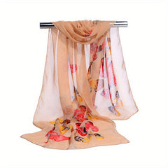 Butterfly Print Casual Scarf Solid Gauze Shawl Head Wrap